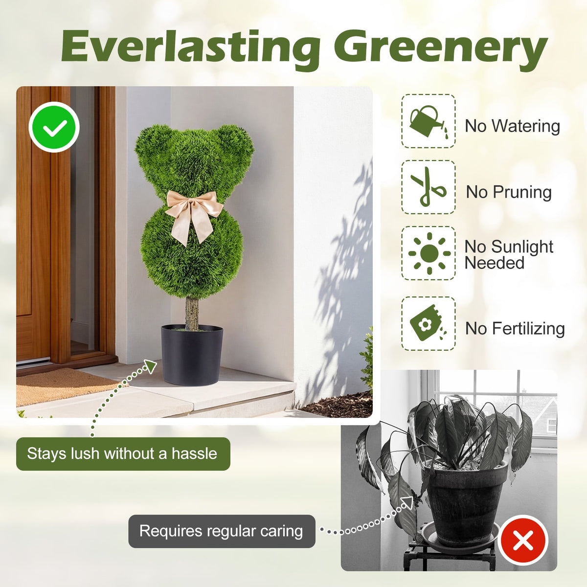 2 Pieces Bear Topiary Trees with Pots Sun-resistant Bear-Shaped Boxwood Faux Plants-Artificial Plants-DECOROLALA