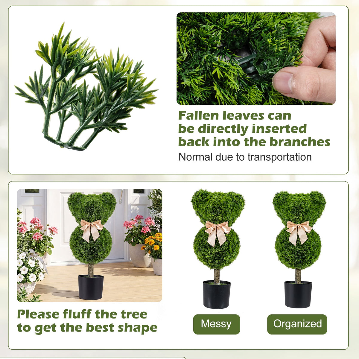2 Pieces Bear Topiary Trees with Pots Sun-resistant Bear-Shaped Boxwood Faux Plants-Artificial Plants-DECOROLALA