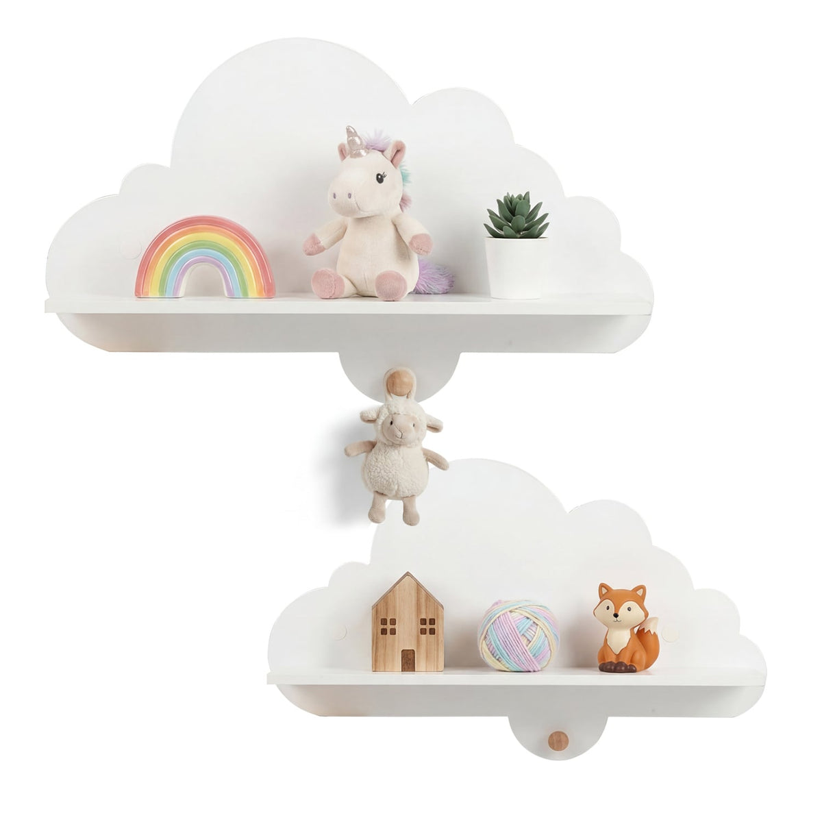 2 Pieces Floating Cloud Shelves Wall Mounted Storage Display Rack-White-Kids Storage-DECOROLALA