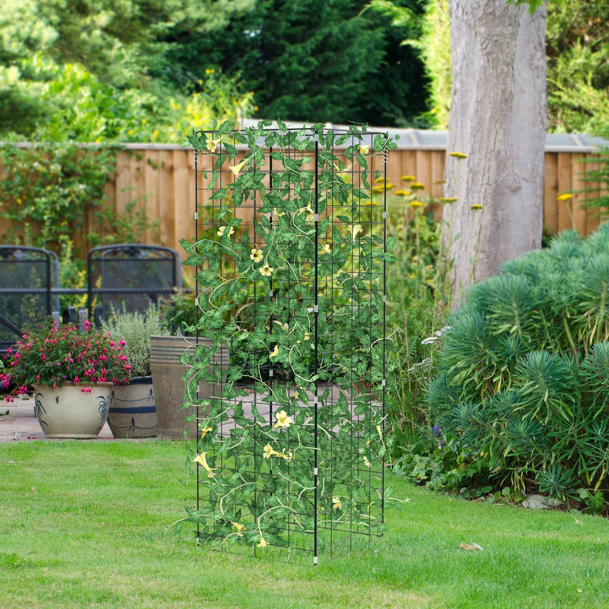 2 Pieces Foldable A-Frame Trellis Plant Supports with Twist Ties-Green-Plant Supports-DECOROLALA