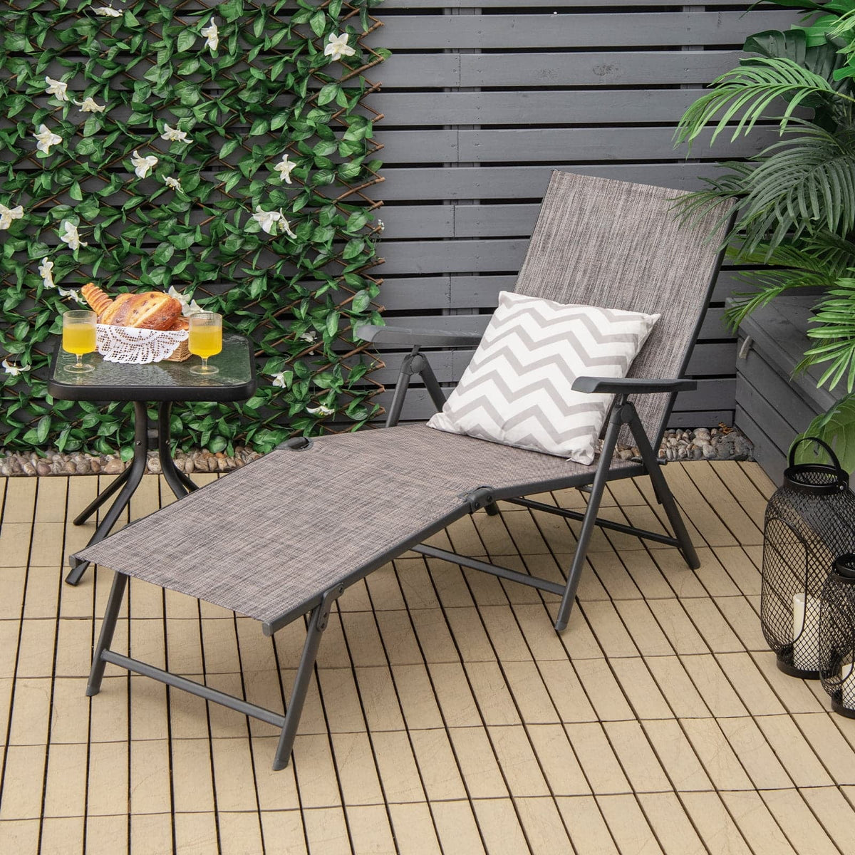 2 Pieces Foldable Chaise Lounge Chair with 2-Position Footrest-Gray-Outdoor Chaise Lounges-DECOROLALA