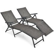 2 Pieces Foldable Chaise Lounge Chair with 2-Position Footrest-Gray-Outdoor Chaise Lounges-DECOROLALA