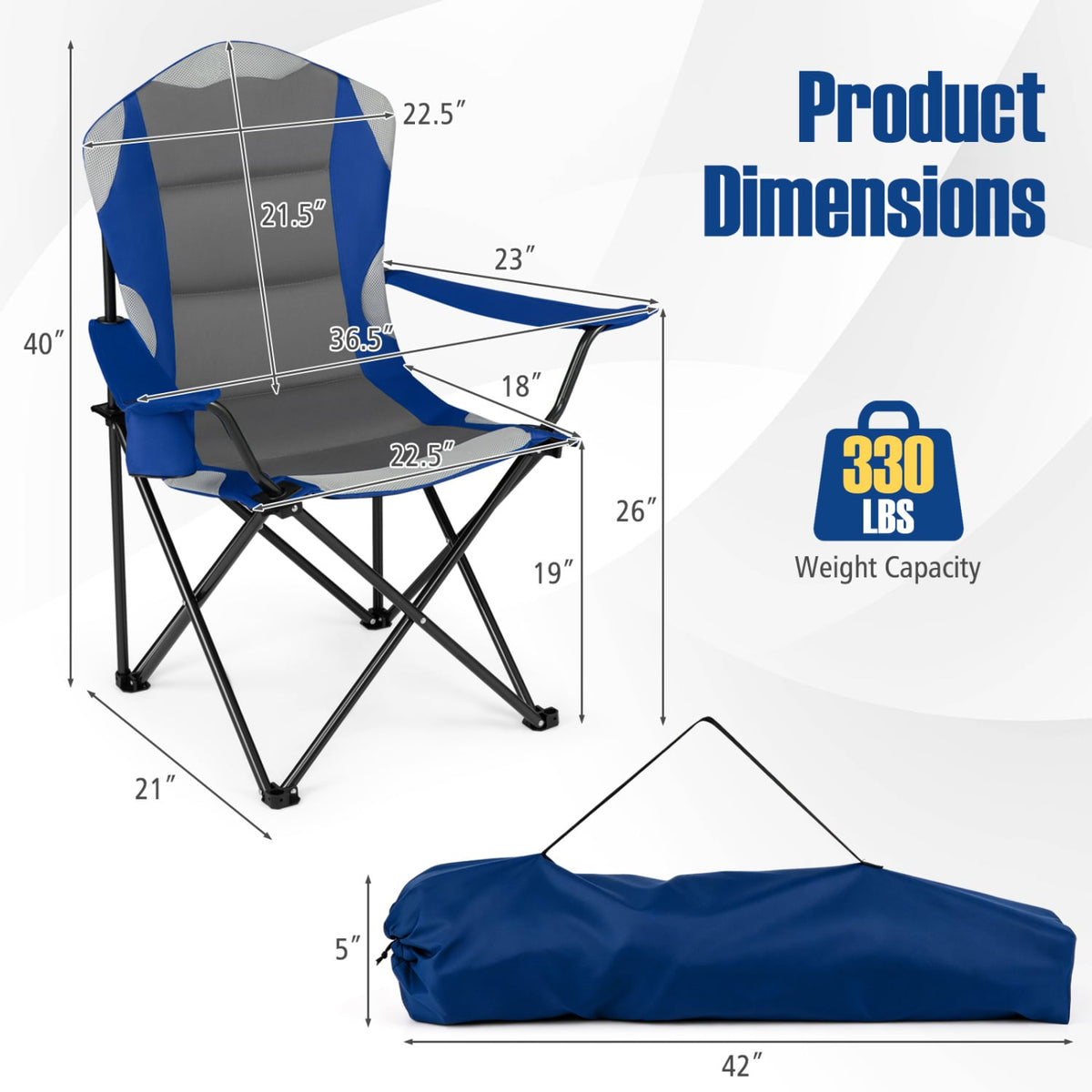 2 Pieces Folding Camping Chairs for Adults with Cup Holders-Navy-Camping Furniture-DECOROLALA