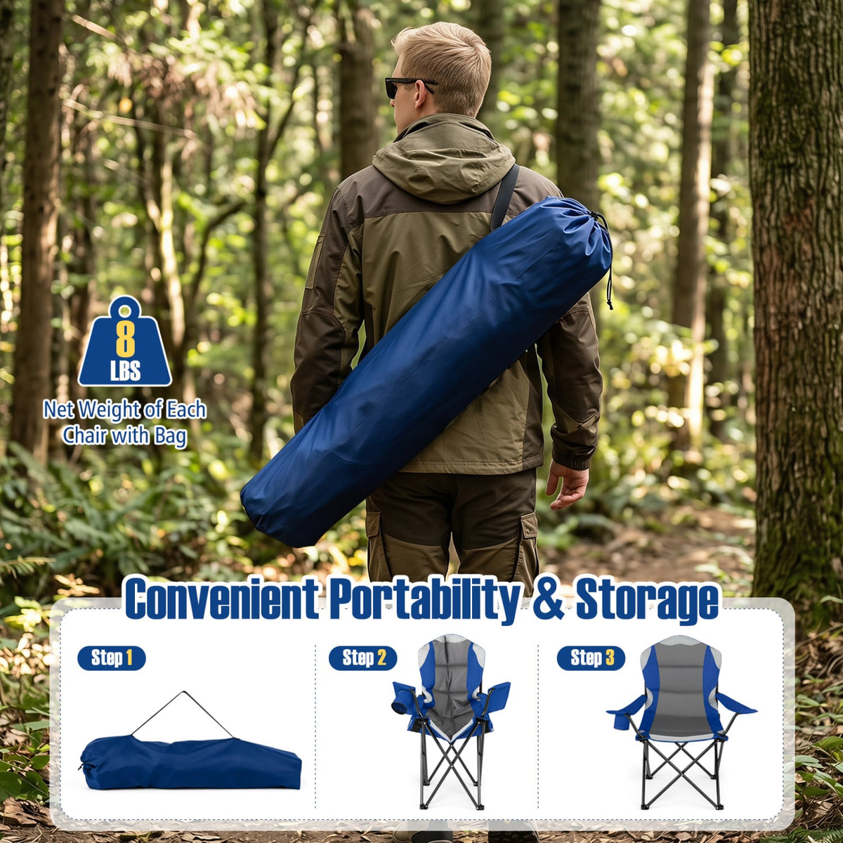 2 Pieces Folding Camping Chairs for Adults with Cup Holders-Navy-Camping Furniture-DECOROLALA