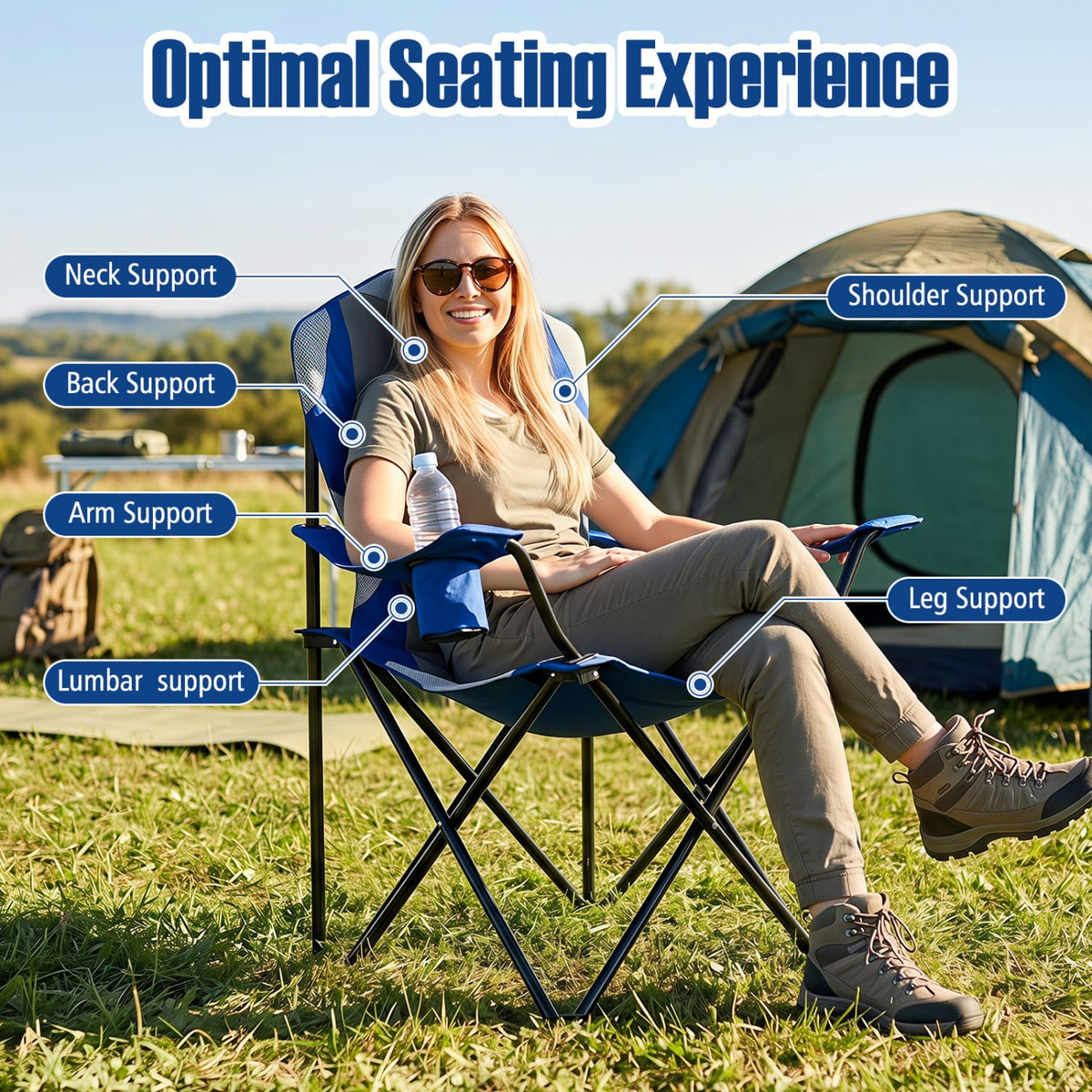 2 Pieces Folding Camping Chairs for Adults with Cup Holders-Navy-Camping Furniture-DECOROLALA