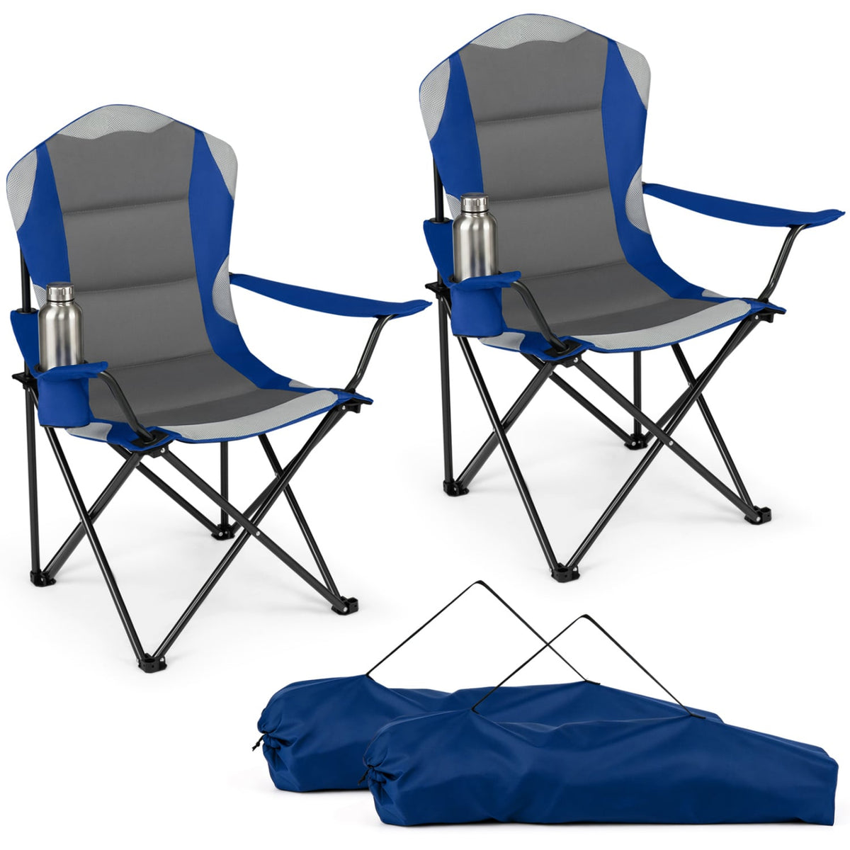 2 Pieces Folding Camping Chairs for Adults with Cup Holders-Navy-Camping Furniture-DECOROLALA