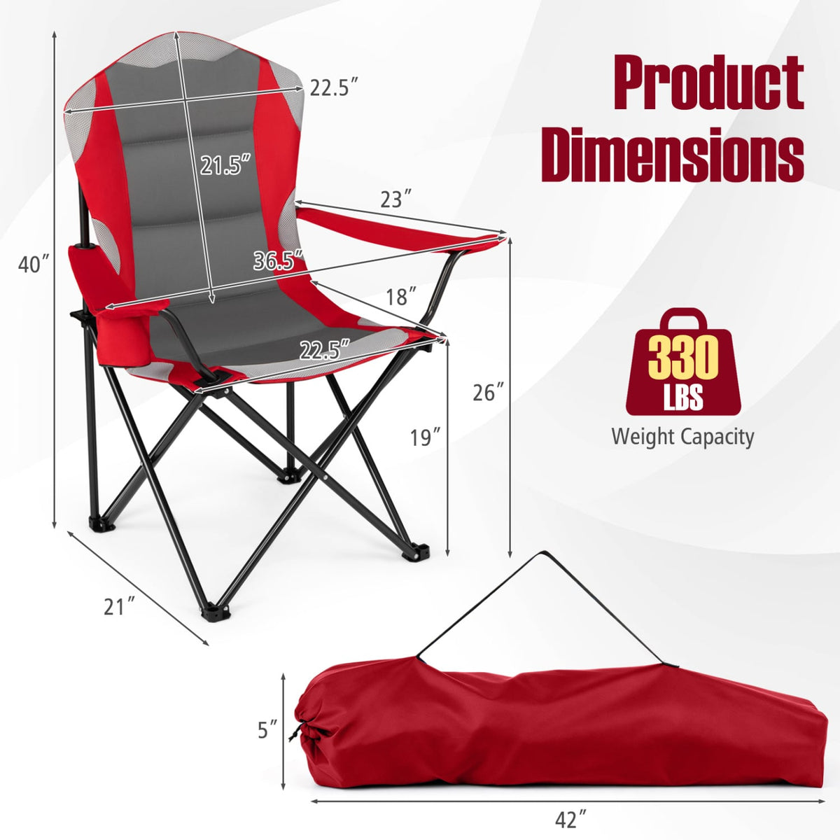 2 Pieces Folding Camping Chairs for Adults with Cup Holders-Red-Camping Furniture-DECOROLALA