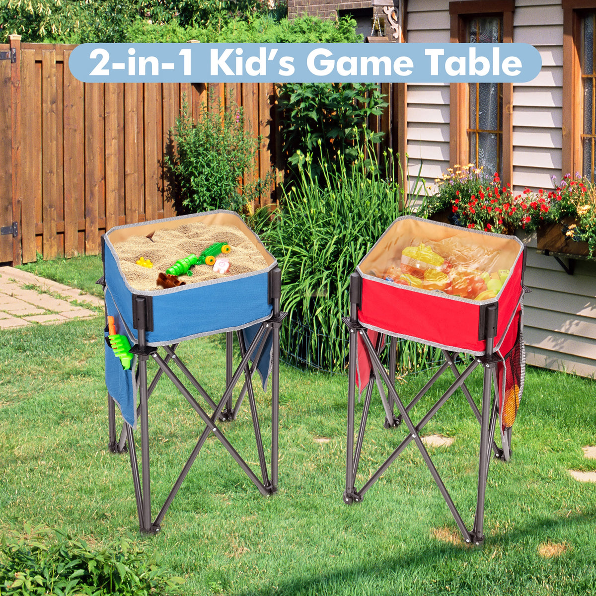 2 Pieces Folding Camping Tables with Large Capacity Storage Sink for Picnic-BlueRed-Camping Furniture-DECOROLALA