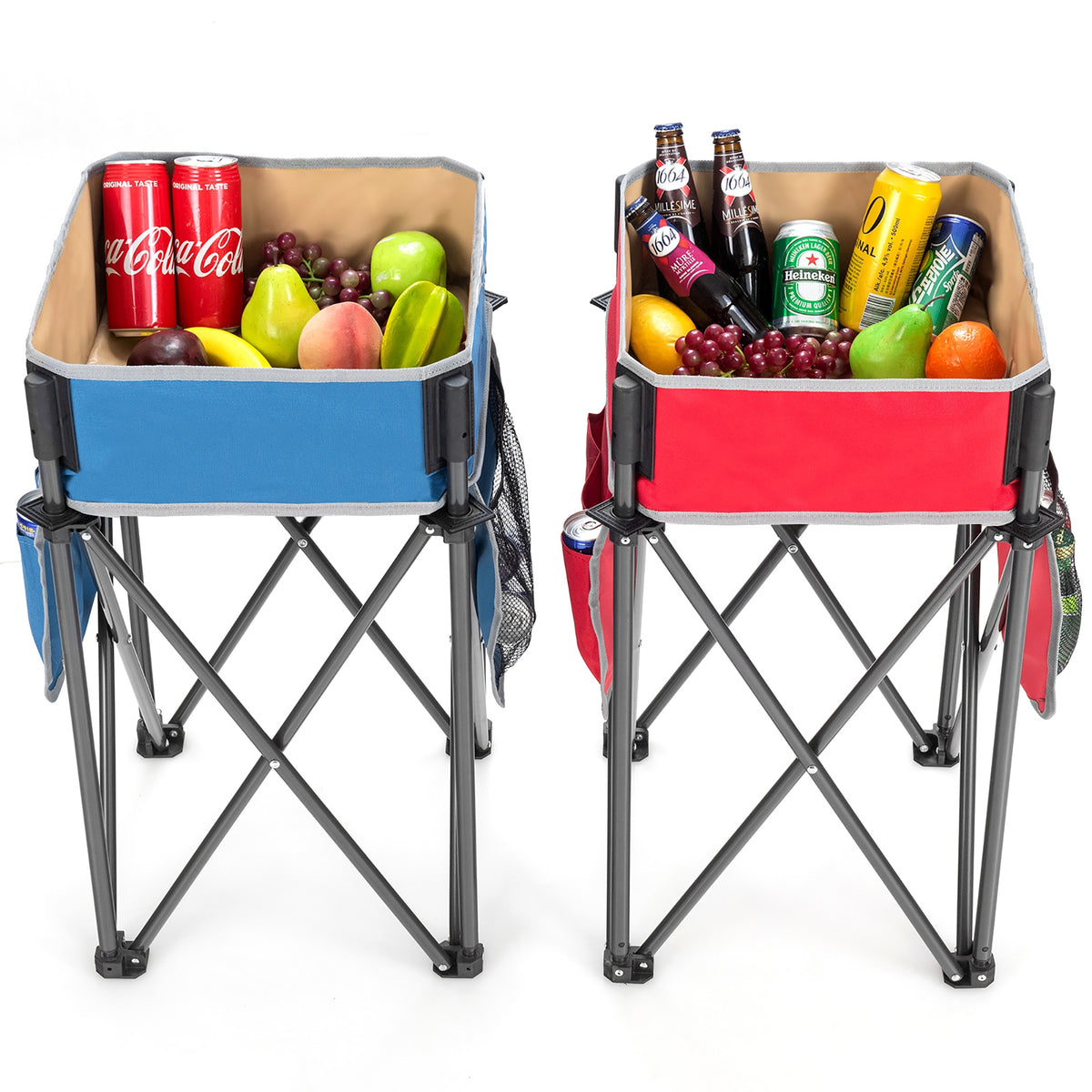 2 Pieces Folding Camping Tables with Large Capacity Storage Sink for Picnic-BlueRed-Camping Furniture-DECOROLALA