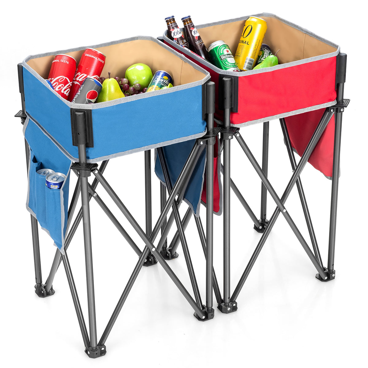 2 Pieces Folding Camping Tables with Large Capacity Storage Sink for Picnic-BlueRed-Camping Furniture-DECOROLALA