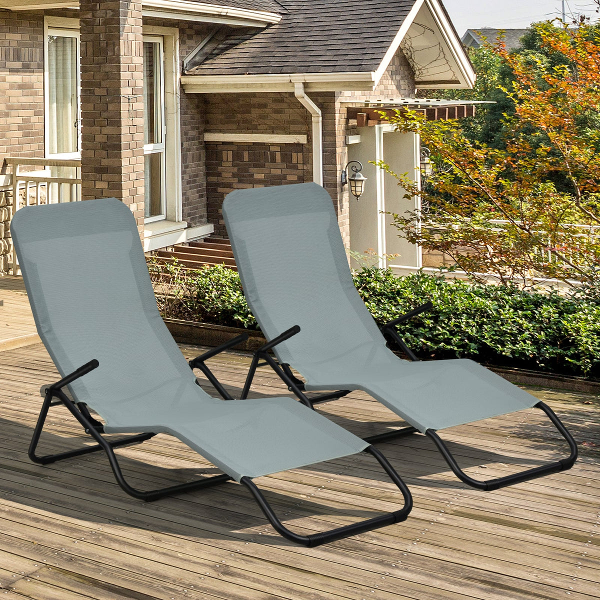 2 Pieces Folding Portable Patio Chaise Lounger with Rocking Design-Light Green-Outdoor Chaise Lounges-DECOROLALA