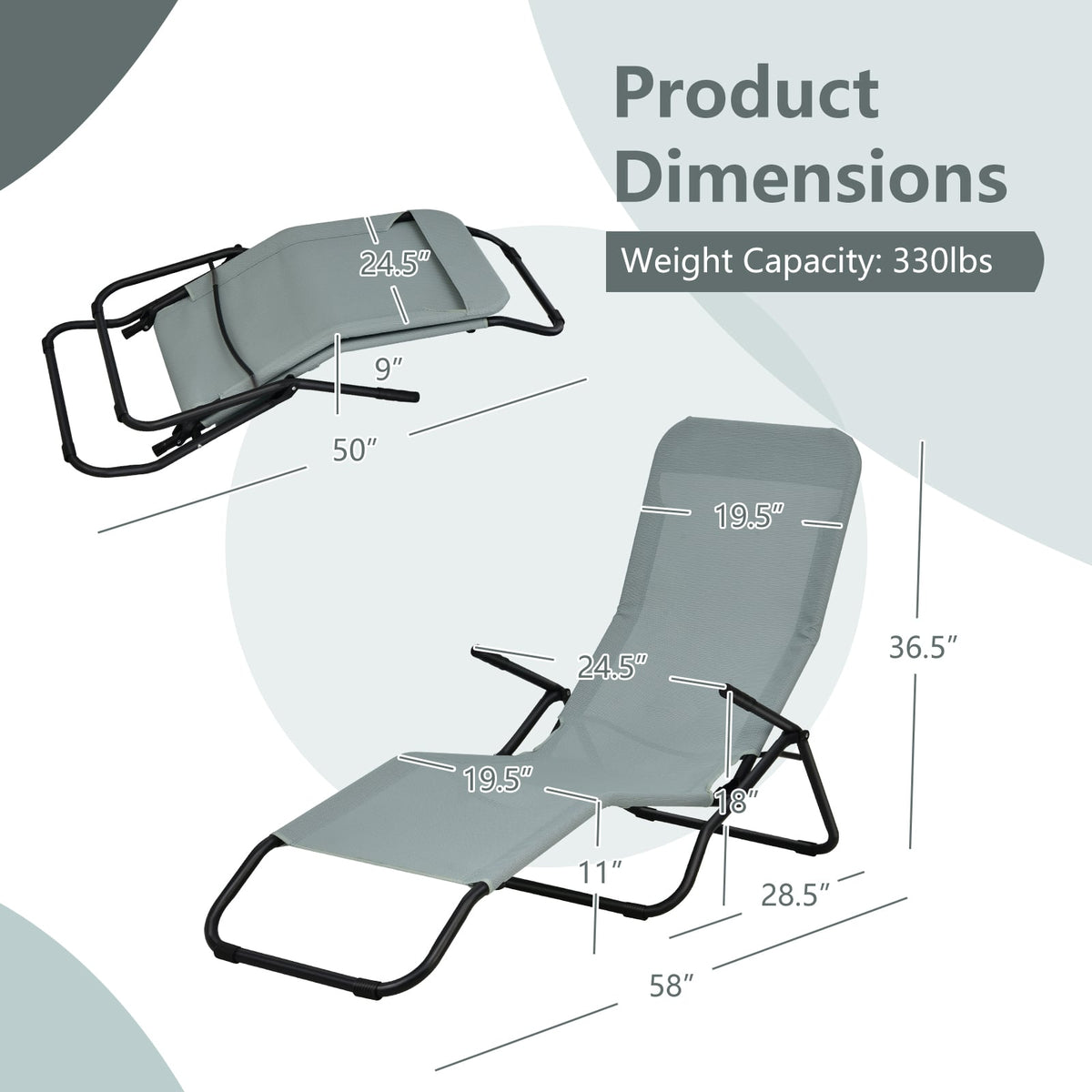 2 Pieces Folding Portable Patio Chaise Lounger with Rocking Design-Light Green-Outdoor Chaise Lounges-DECOROLALA