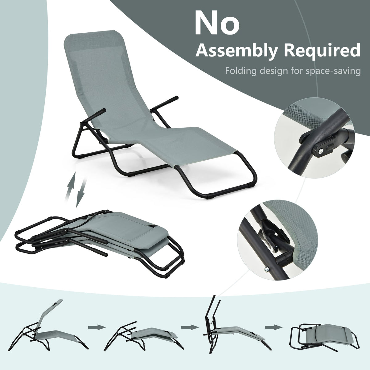 2 Pieces Folding Portable Patio Chaise Lounger with Rocking Design-Light Green-Outdoor Chaise Lounges-DECOROLALA