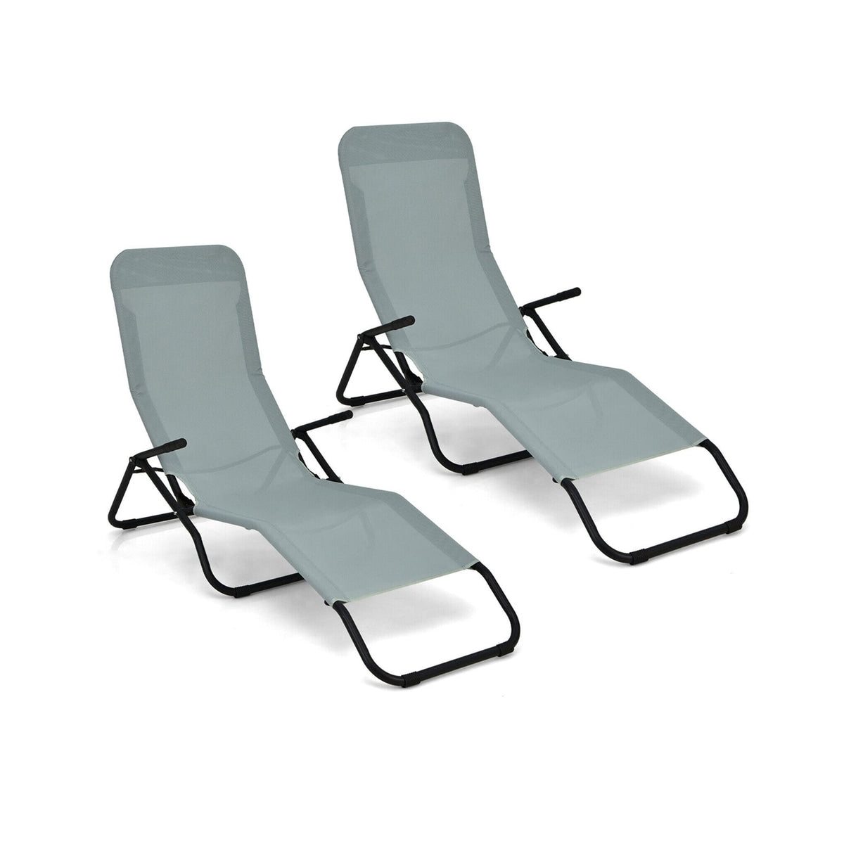 2 Pieces Folding Portable Patio Chaise Lounger with Rocking Design-Light Green-Outdoor Chaise Lounges-DECOROLALA