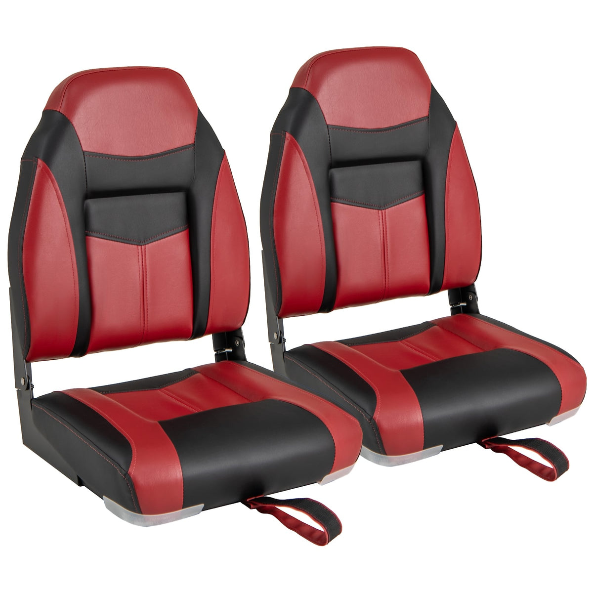 2 Pieces High Back Folding Boat Seat Set with Sponge Cushion-Red-Water Sports-DECOROLALA