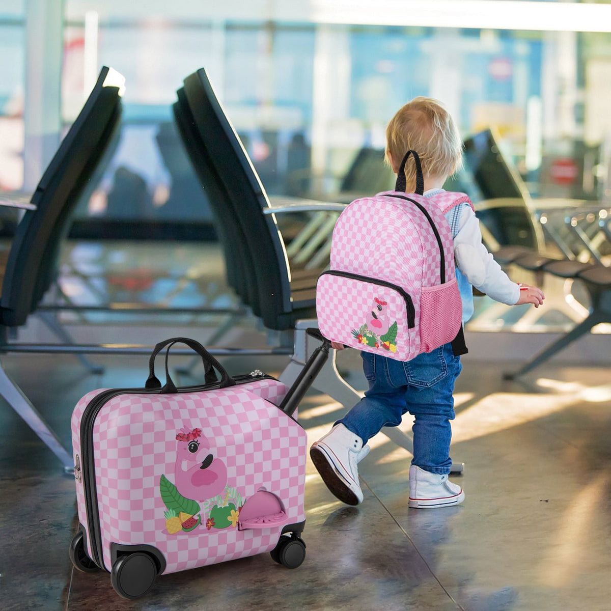 2 Pieces Kid Luggage Set with Spinner Wheels and Aluminum Handle-White & Pink-Kids Suitcases-DECOROLALA