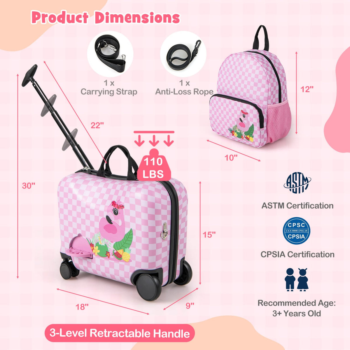 2 Pieces Kid Luggage Set with Spinner Wheels and Aluminum Handle-White & Pink-Kids Suitcases-DECOROLALA