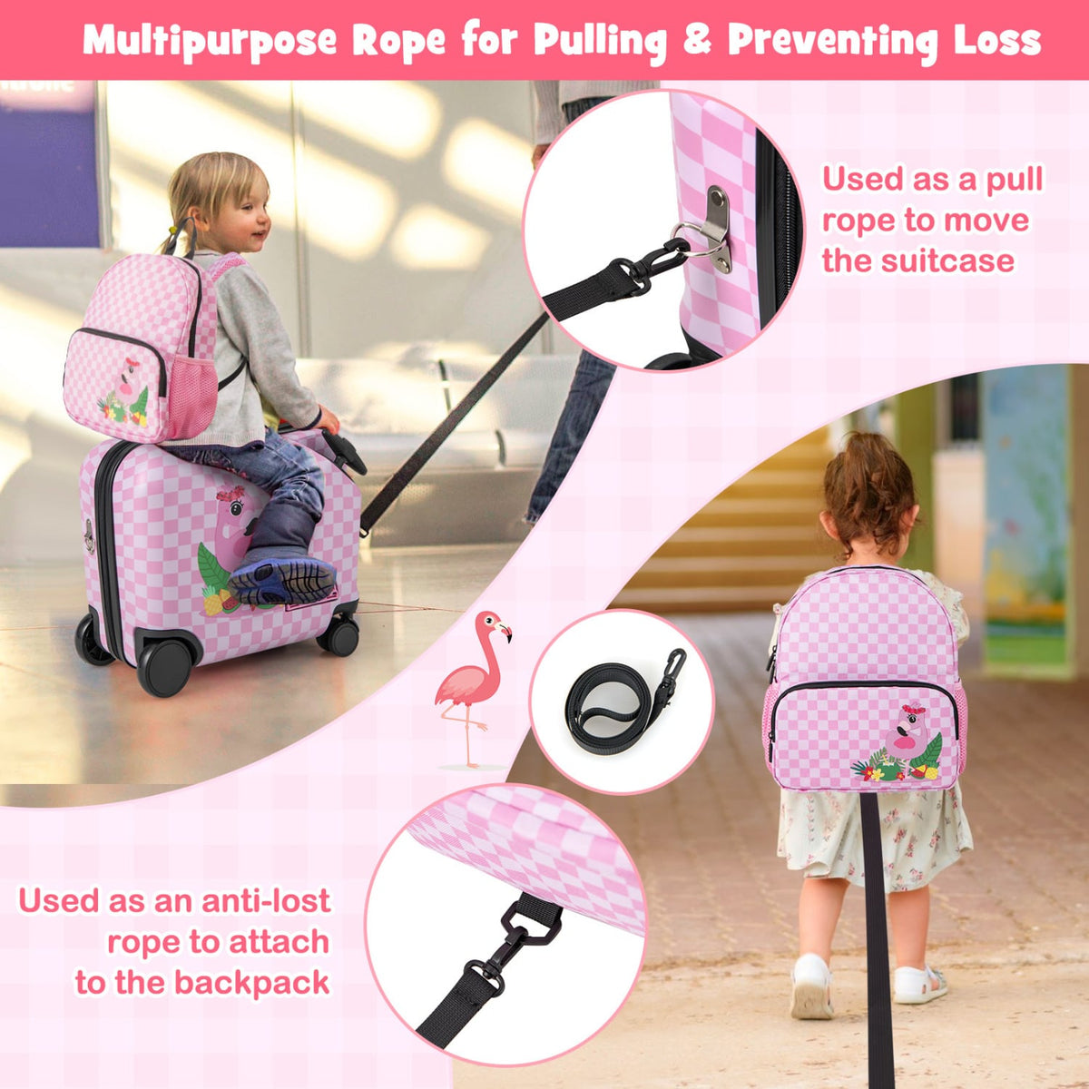 2 Pieces Kid Luggage Set with Spinner Wheels and Aluminum Handle-White & Pink-Kids Suitcases-DECOROLALA