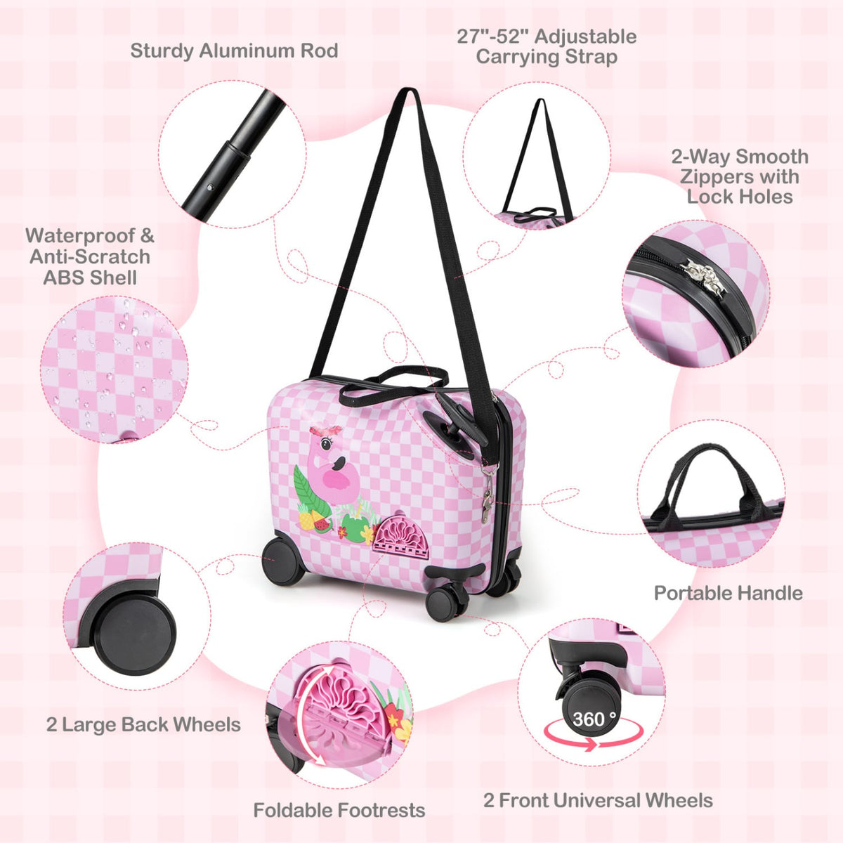 2 Pieces Kid Luggage Set with Spinner Wheels and Aluminum Handle-White & Pink-Kids Suitcases-DECOROLALA