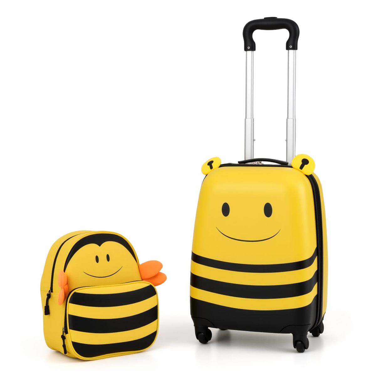 2 Pieces Kids Luggage Set on Wheels with Anti-Lose Rope and Retractable Rod-Yellow-Kids Suitcases-DECOROLALA
