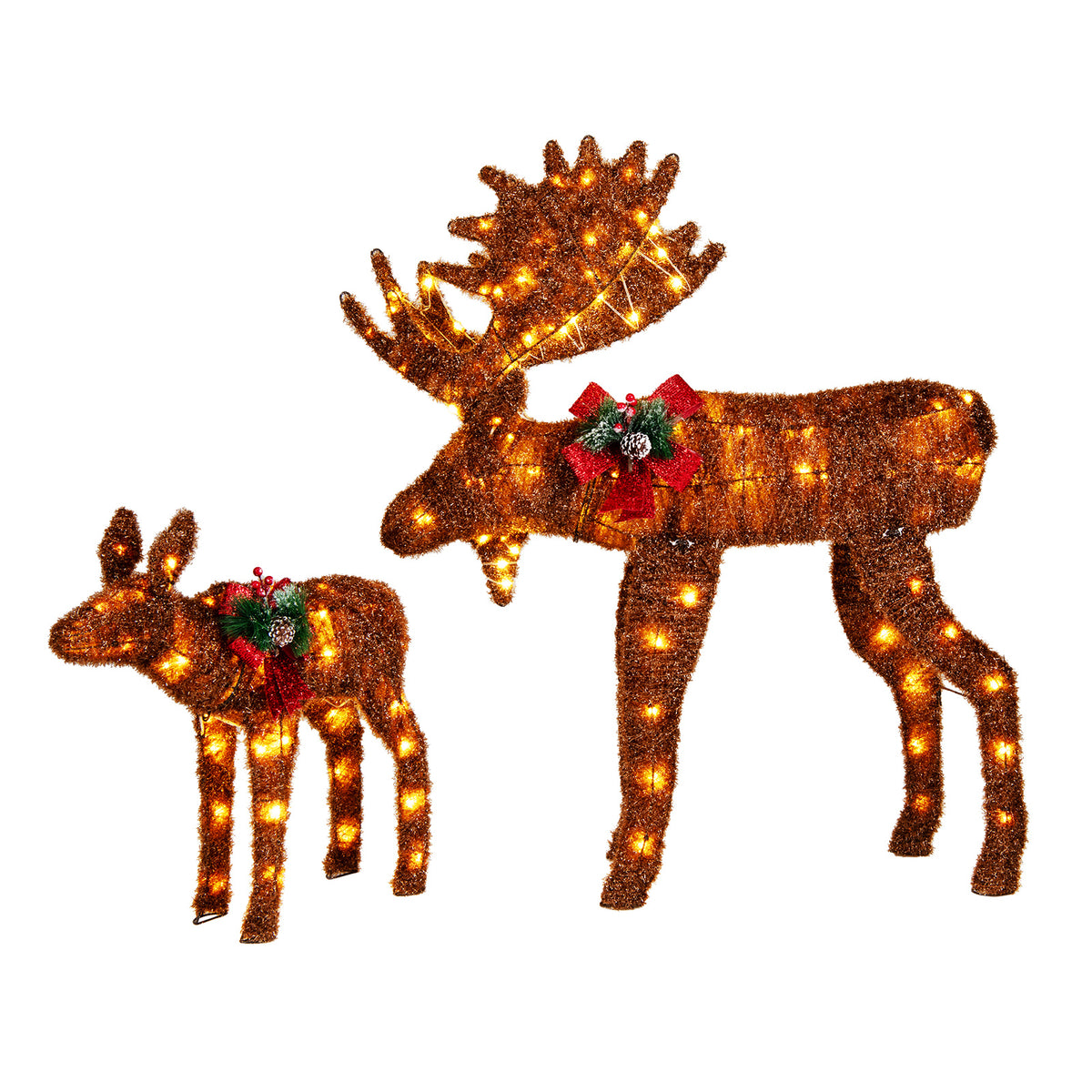 2 Pieces Lighted Moose Family with 170 LED Lights and Zip Ties-Christmas Decorations & Accessories-DECOROLALA