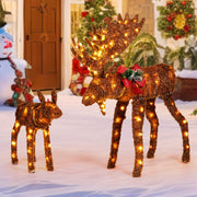 2 Pieces Lighted Moose Family with 170 LED Lights and Zip Ties-Christmas Decorations & Accessories-DECOROLALA