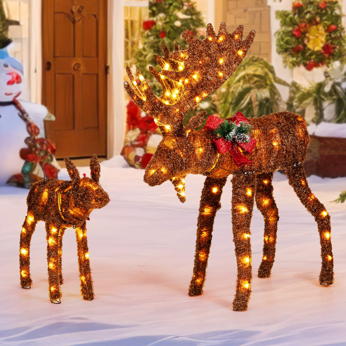2 Pieces Lighted Moose Family with 170 LED Lights and Zip Ties-Christmas Decorations & Accessories-DECOROLALA