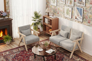 2 Pieces Living Room Furniture Set with Rubber Wood Frame-Gray-Sofas & Loveseats-DECOROLALA