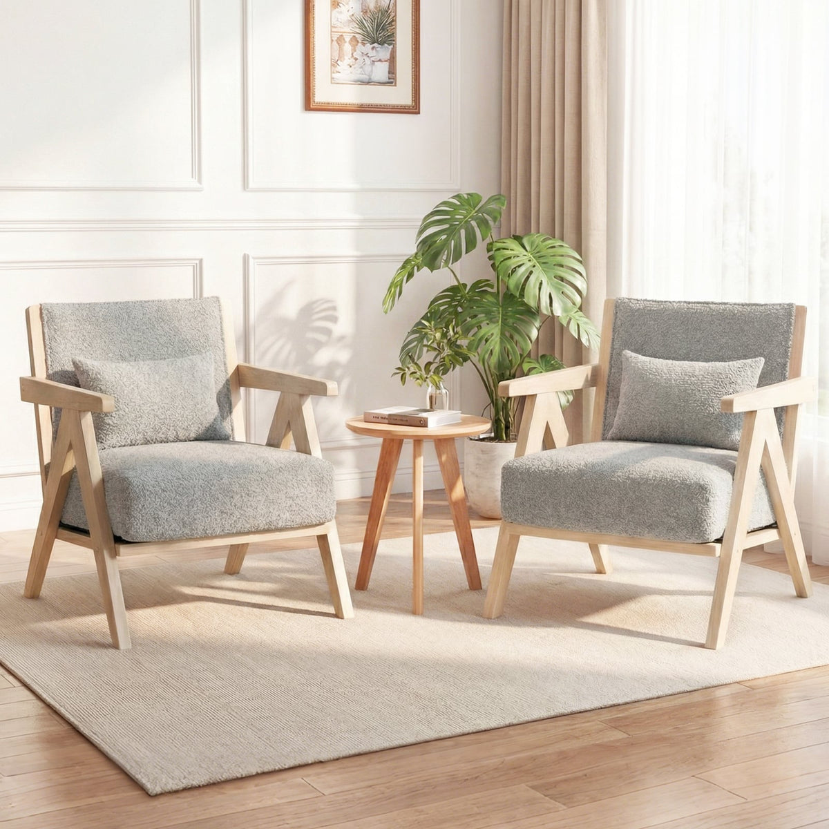 2 Pieces Living Room Furniture Set with Rubber Wood Frame-Gray-Sofas & Loveseats-DECOROLALA