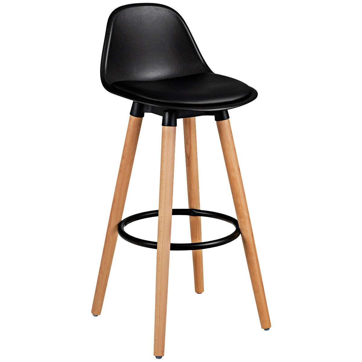 2 Pieces Mid Century Barstool 28.5 Inches Dining Pub Chair-Black-Bar Stools-DECOROLALA