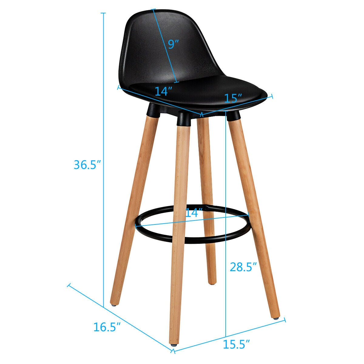 2 Pieces Mid Century Barstool 28.5 Inches Dining Pub Chair-Black-Bar Stools-DECOROLALA