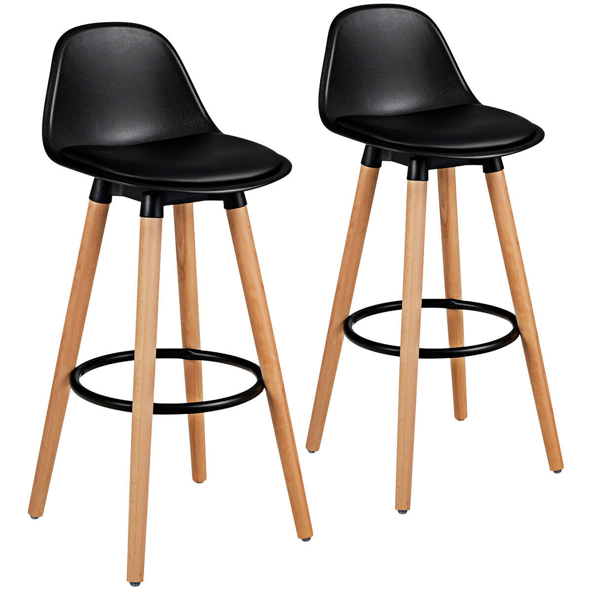 2 Pieces Mid Century Barstool 28.5 Inches Dining Pub Chair-Black-Bar Stools-DECOROLALA