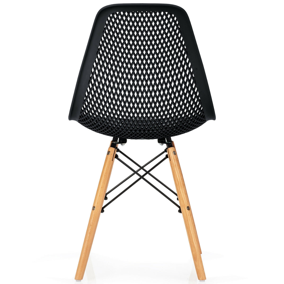 2 Pieces Modern Plastic Hollow Chair Set with Wood Leg-Black-Dining Chairs-DECOROLALA