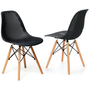 2 Pieces Modern Plastic Hollow Chair Set with Wood Leg-Black-Dining Chairs-DECOROLALA