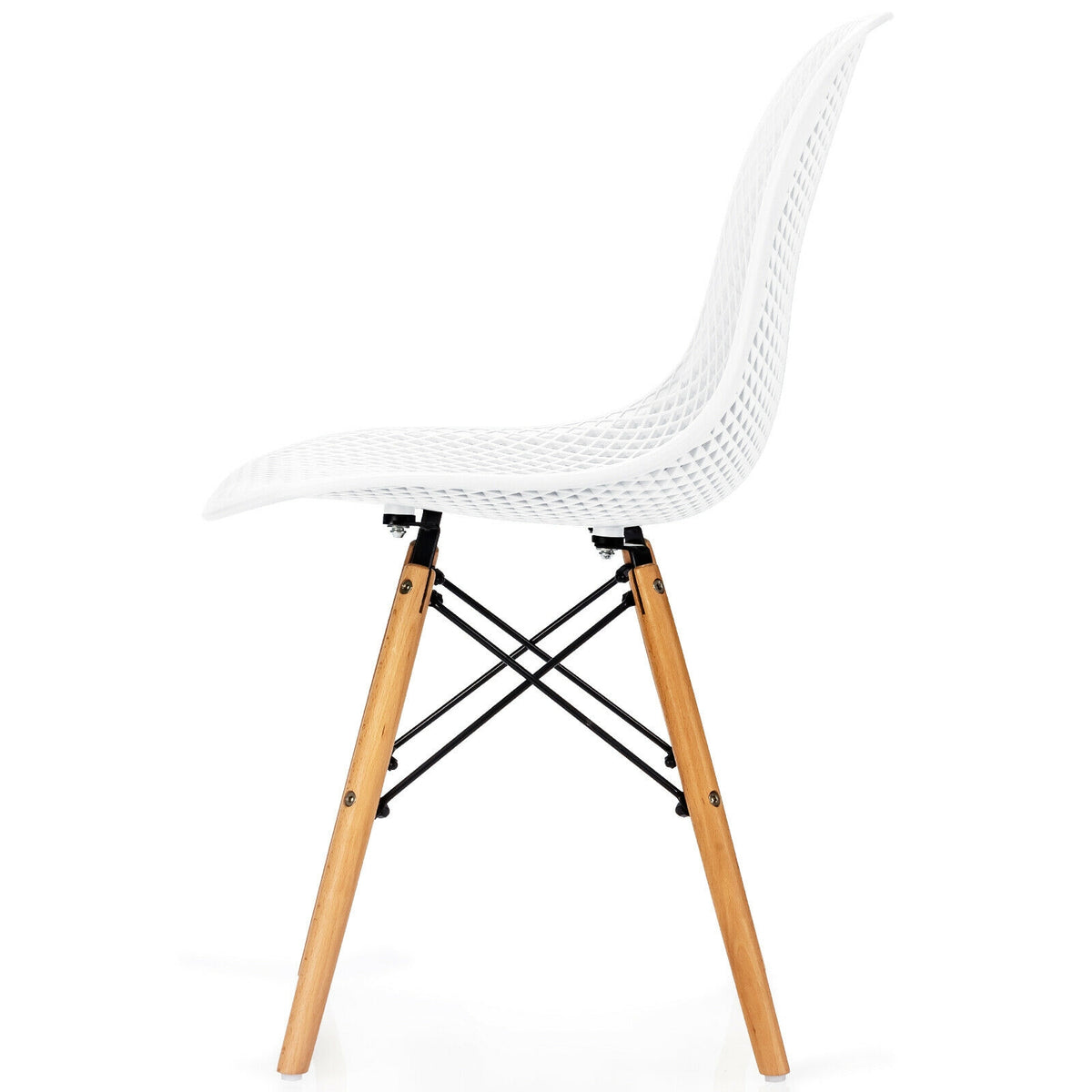 2 Pieces Modern Plastic Hollow Chair Set with Wood Leg-White-Dining Chairs-DECOROLALA
