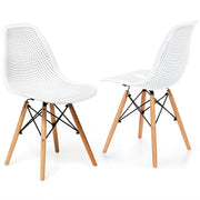 2 Pieces Modern Plastic Hollow Chair Set with Wood Leg-White-Dining Chairs-DECOROLALA