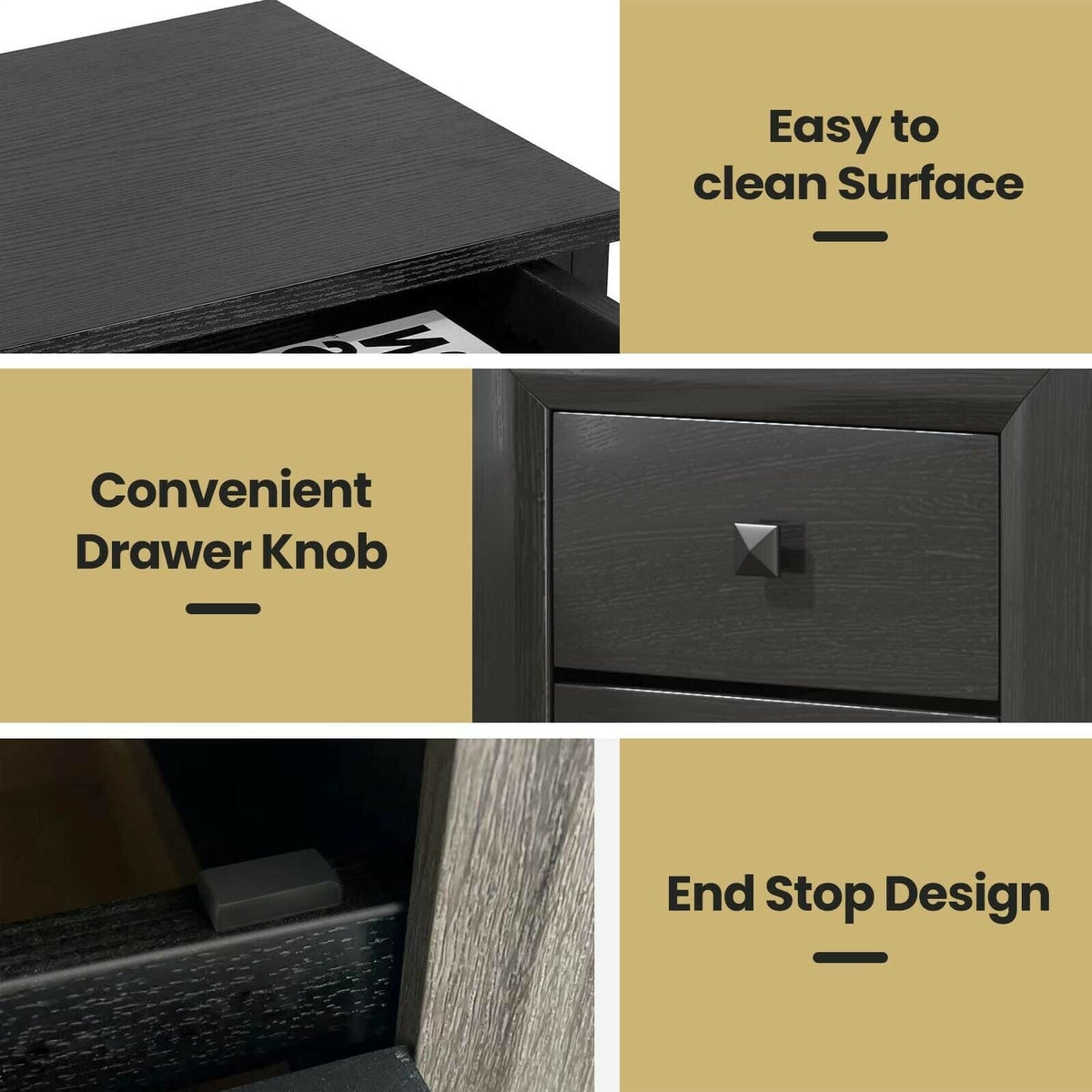 2 Pieces Multipurpose Retro Nightstand with 2 Drawers-Black-Nightstands-DECOROLALA
