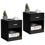 2 Pieces Nightstand with Storage Drawer and Cabinet-Black-Nightstands-DECOROLALA