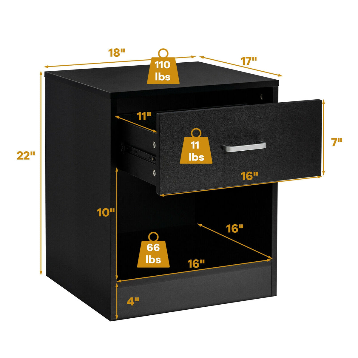 2 Pieces Nightstand with Storage Drawer and Cabinet-Black-Nightstands-DECOROLALA
