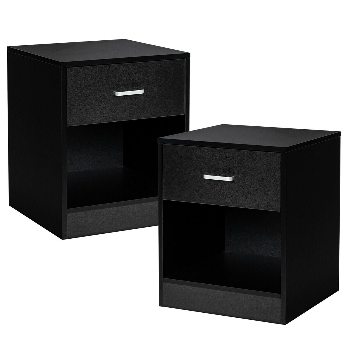 2 Pieces Nightstand with Storage Drawer and Cabinet-Black-Nightstands-DECOROLALA