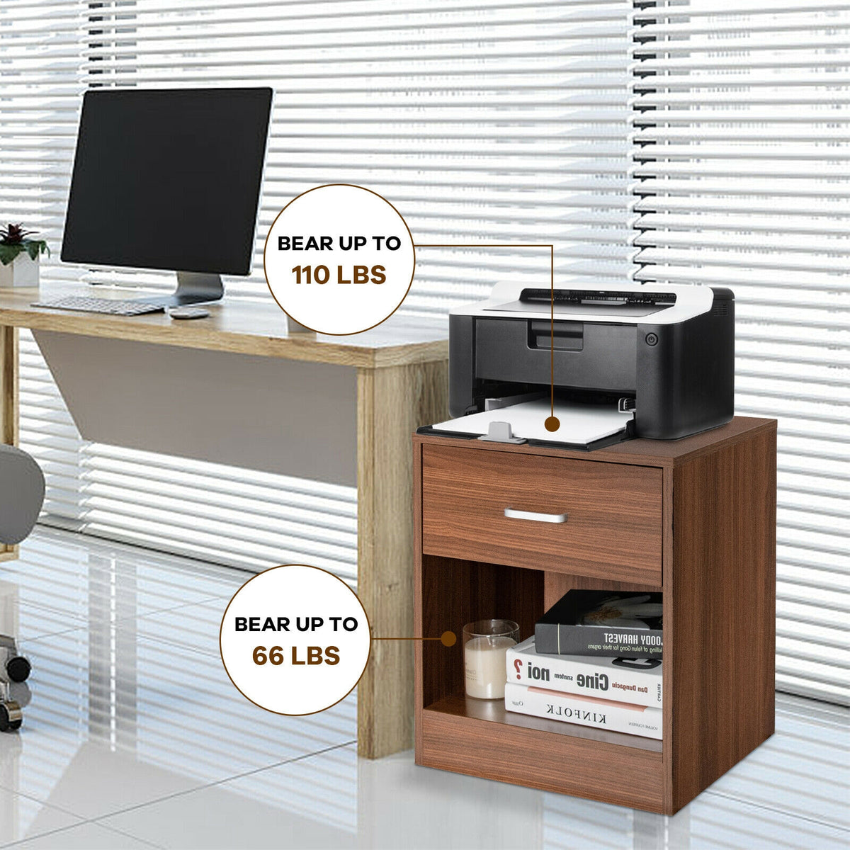 2 Pieces Nightstand with Storage Drawer and Cabinet-Brown-Nightstands-DECOROLALA