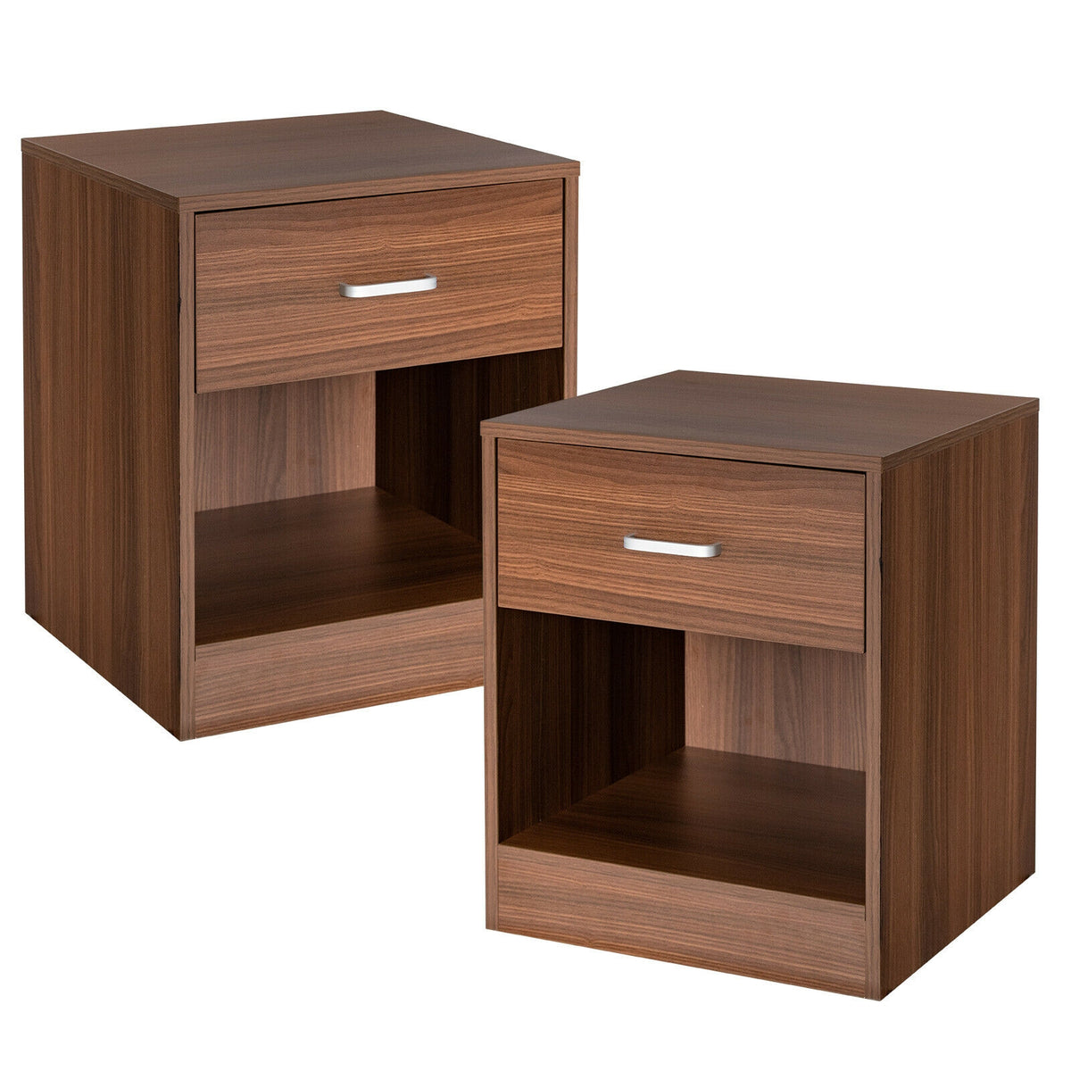 2 Pieces Nightstand with Storage Drawer and Cabinet-Brown-Nightstands-DECOROLALA