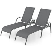 2 Pieces Outdoor Patio Lounge Chair Chaise Fabric with Adjustable Reclining Armrest-Dark Gray-Outdoor Chaise Lounges-DECOROLALA