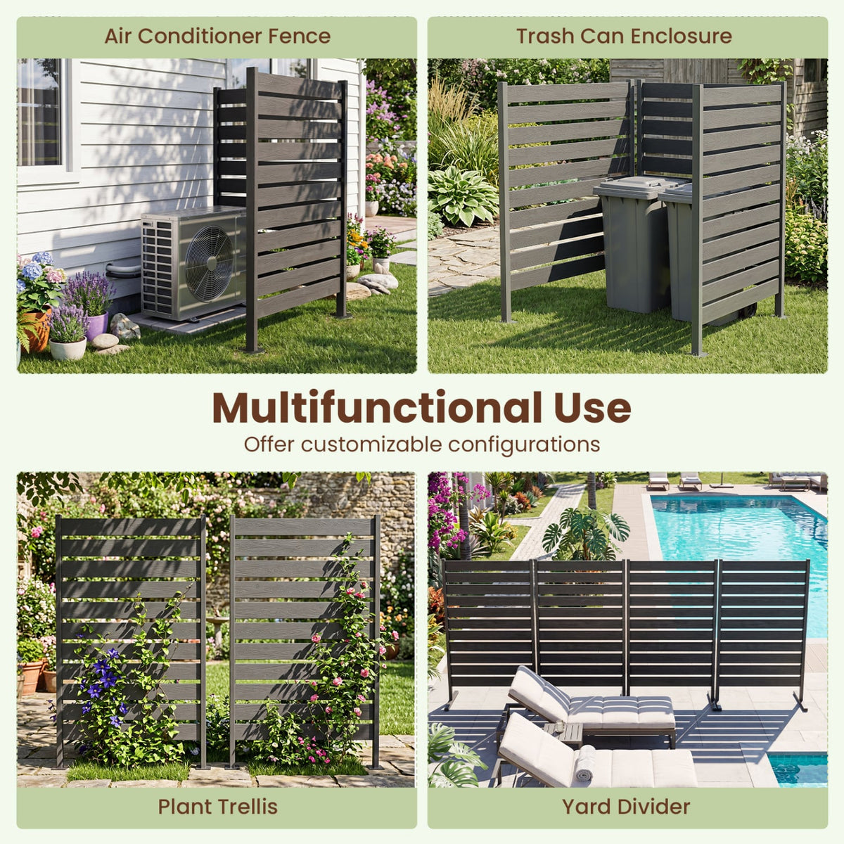 2 Pieces Outdoor Privacy Screen Fence for Backyard Pool Lawn-Gray-Outdoor Privacy Screens-DECOROLALA