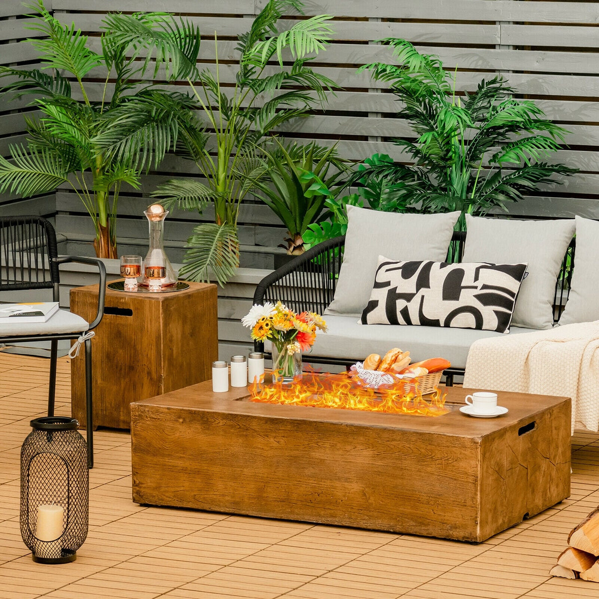 2 Pieces Outdoor Propane Fire Pit Table Set-Fire Pit Tables-DECOROLALA