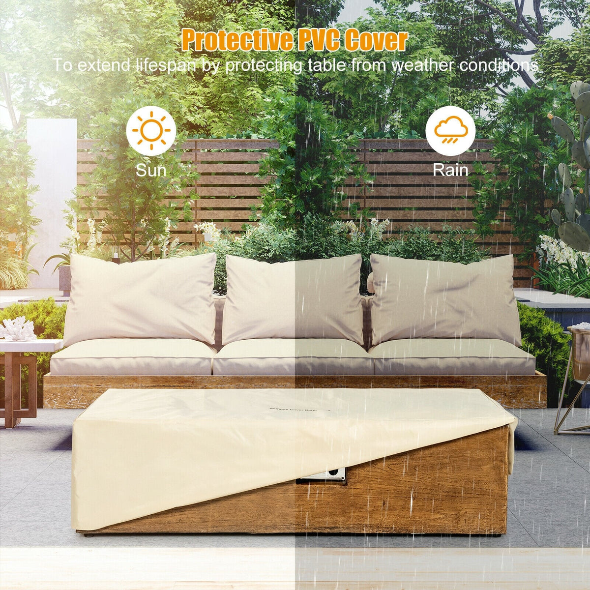 2 Pieces Outdoor Propane Fire Pit Table Set-Fire Pit Tables-DECOROLALA