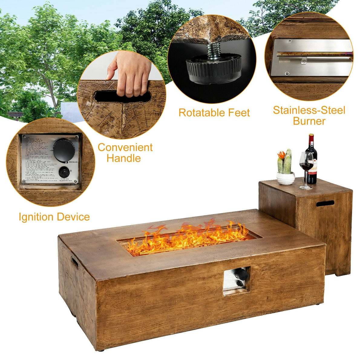 2 Pieces Outdoor Propane Fire Pit Table Set-Fire Pit Tables-DECOROLALA