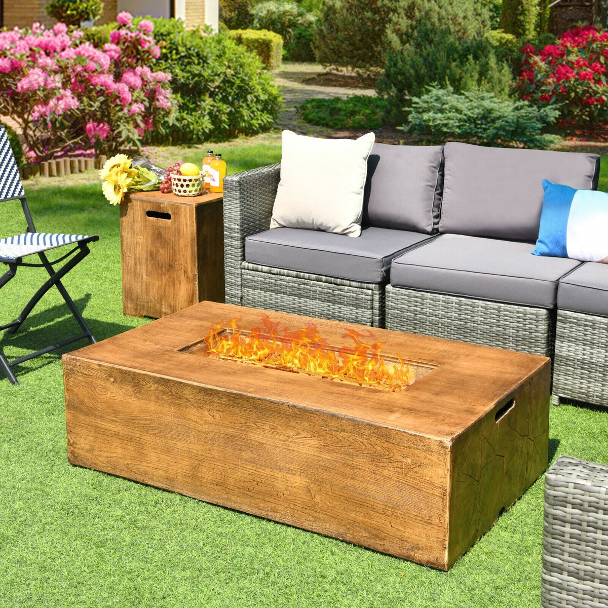 2 Pieces Outdoor Propane Fire Pit Table Set-Fire Pit Tables-DECOROLALA
