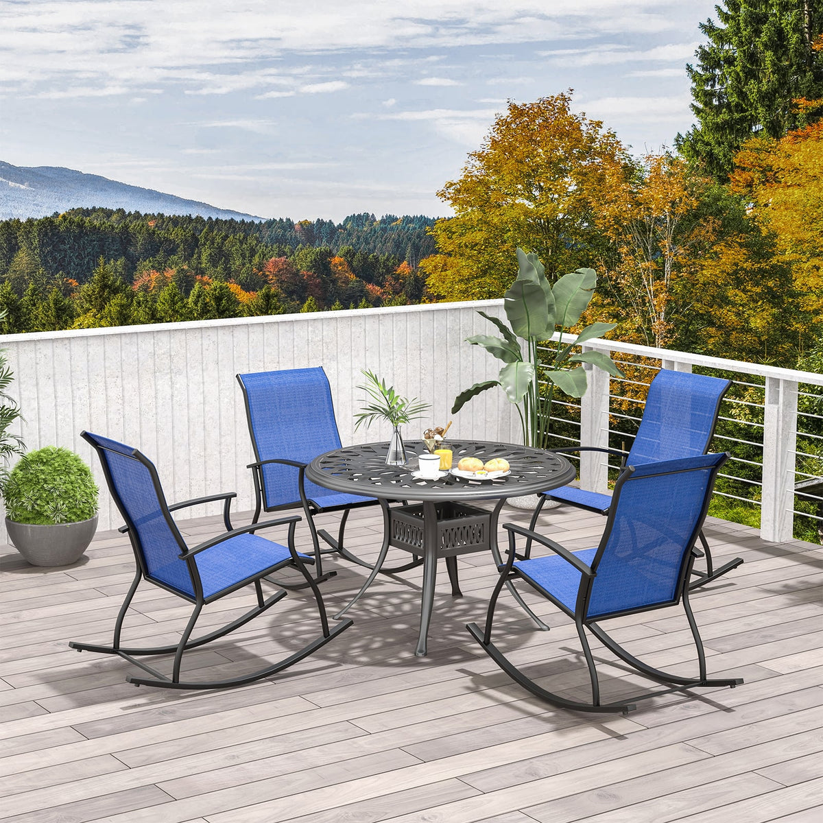 2 Pieces Outdoor Rocking Chairs with Breathable Backrest-Navy-Outdoor Rocking Chairs & Gliders-DECOROLALA