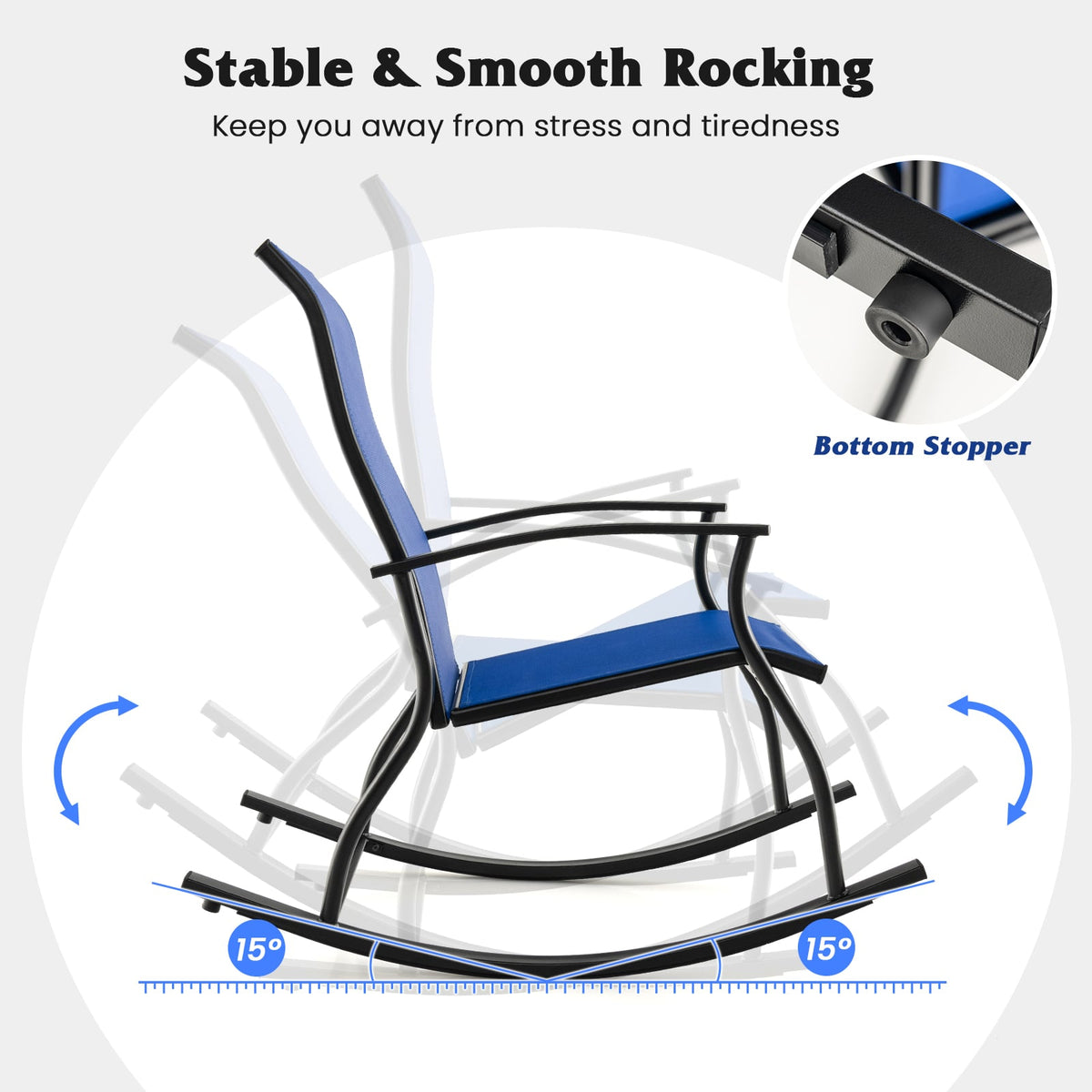 2 Pieces Outdoor Rocking Chairs with Breathable Backrest-Navy-Outdoor Rocking Chairs & Gliders-DECOROLALA